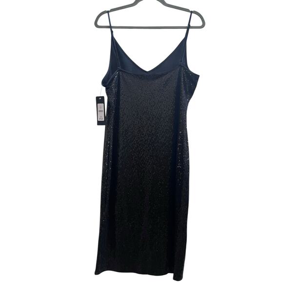 Bebe New Black Sequin Spaghetti Strap Bodycon Mini Dress Size XL - Picture 3 of 11